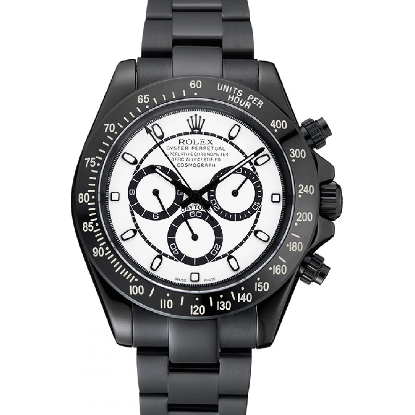 MiroTime 1016 Rolex Cosmograph Daytona White And Black Dial Black Stainless Steel Case And Bracelet 1454249